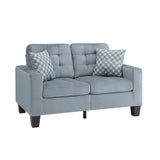 Lantana Gray Solid Wood And Plywood Fabric Upholstered Tufted Love Seat With 2 Pillows - Ella Furniture