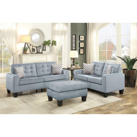 Lantana Gray Solid Wood And Plywood Fabric Upholstered Tufted Sofa And Love Seat With Pillows - Ella Furniture