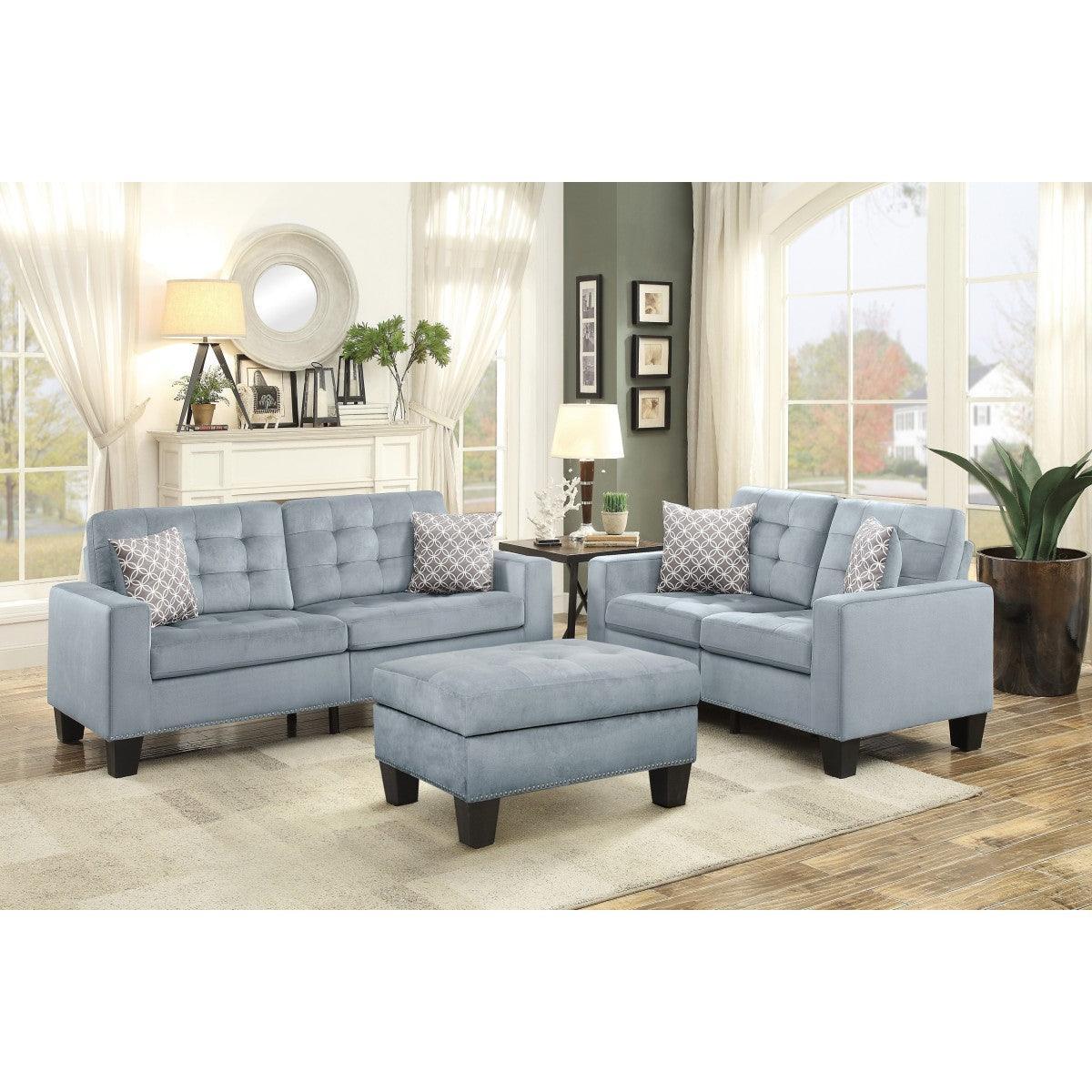 Lantana Gray Solid Wood And Plywood Fabric Upholstered Tufted Sofa And Love Seat With Pillows - Ella Furniture