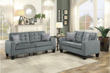 Lantana Gray Solid Wood And Plywood Fabric Upholstered Tufted 2Pc Set: Sofa, Love - Ella Furniture