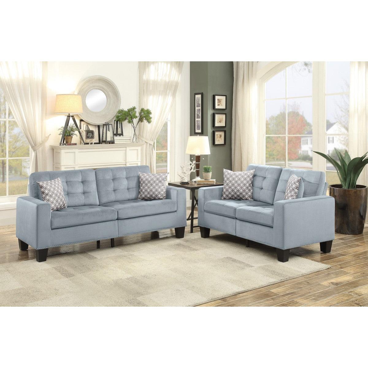 Lantana Gray Solid Wood And Plywood Fabric Upholstered Tufted Sofa And Love Seat With Pillows - Ella Furniture