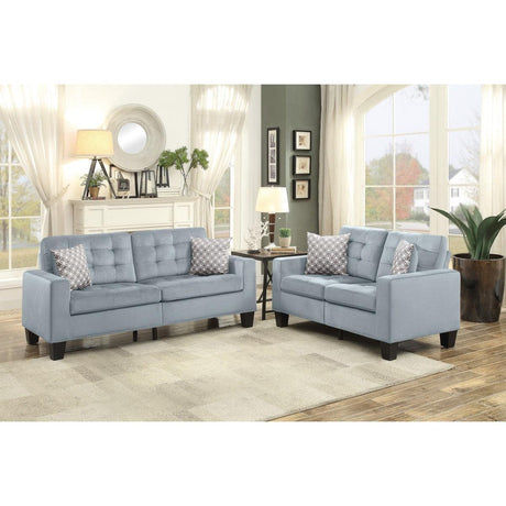 Lantana Gray Solid Wood And Plywood Fabric Upholstered Tufted Sofa And Love Seat With Pillows - Ella Furniture