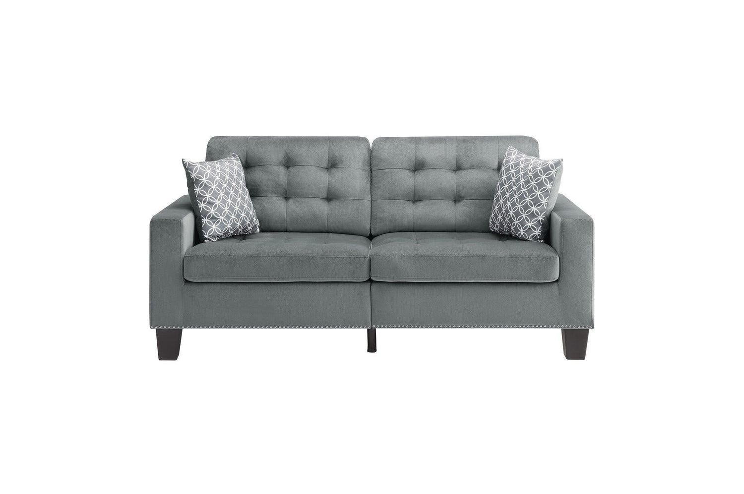 Lantana Gray Solid Wood And Plywood Fabric Upholstered Tufted 2Pc Set: Sofa, Love - Ella Furniture