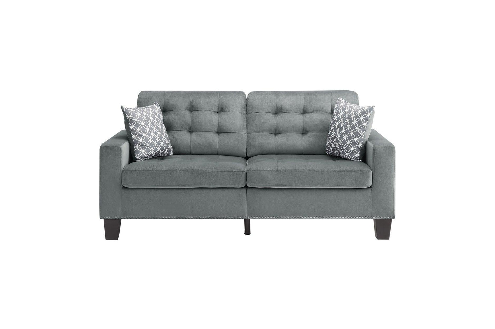 Lantana Gray Solid Wood And Plywood Fabric Upholstered Tufted 2Pc Set: Sofa, Love - Ella Furniture