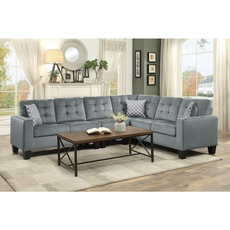 Lantana Gray Solid Wood And Plywood Fabric Upholstery 2-Piece Reversible Sectional - Ella Furniture