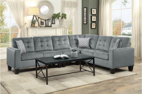 Lantana Gray Solid Wood And Plywood Fabric Upholstered Tufted 2Pc Set: Sofa, Love - Ella Furniture
