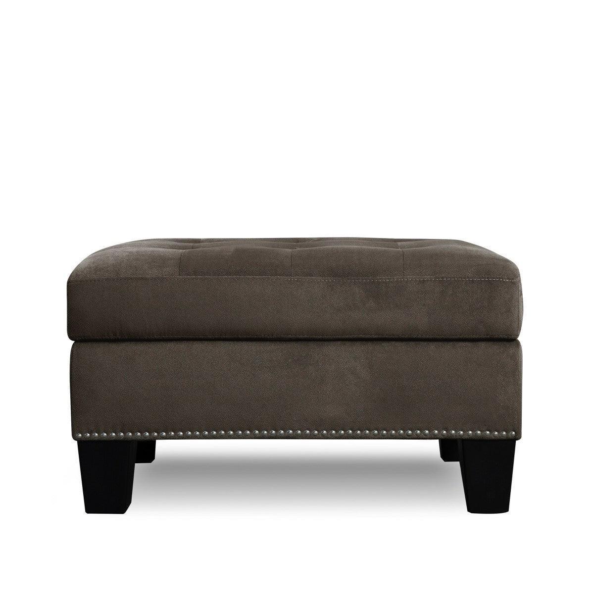 Lantana Chocolate Solid Wood And Plywood Microfiber Velvet Upholstered Tufted Storage Ottoman - Ella Furniture
