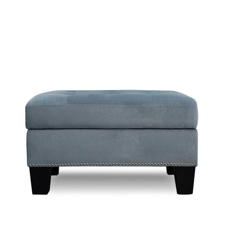Lantana Gray Solid Wood And Plywood Microfiber Velvet Upholstered Tufted Storage Ottoman - Ella Furniture
