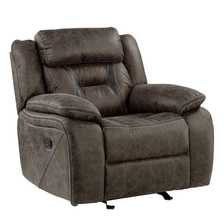 Madrona Hill Dark Brown Solid Wood Plywood Polished Microfiber Upholstery Glider Reclining Chair - Ella Furniture