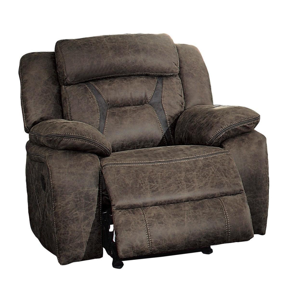 Madrona Hill Dark Brown Solid Wood Plywood Polished Microfiber Upholstery Glider Reclining Chair - Ella Furniture