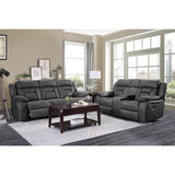 Madrona Hill Gray Polished Microfiber Upholstery Double Reclining Love Seat With Center Console - Ella Furniture