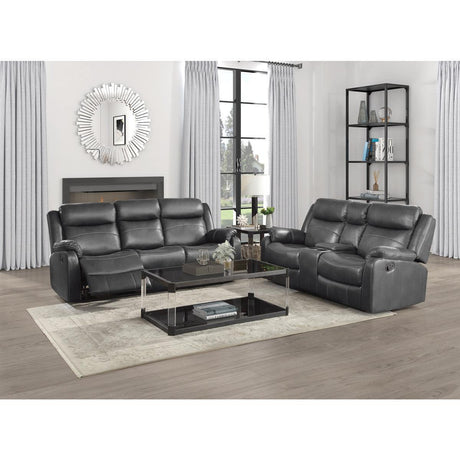 Yerba Dark Gray Solid Wood, Plywood Polished Microfiber Upholstery Double Lay Flat Reclining Sofa - Ella Furniture