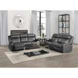Yerba Dark Gray Polished Microfiber Fabric Double Lay Flat Reclining Love Seat Center Console - Ella Furniture
