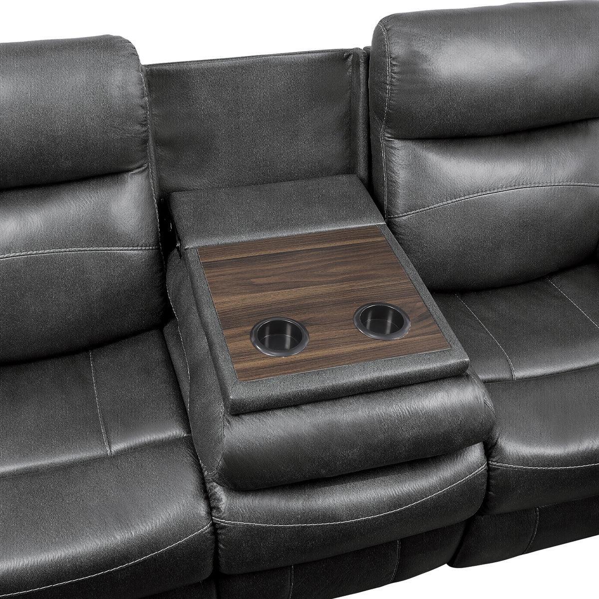 Yerba Dark Gray Solid Wood, Plywood Polished Microfiber Upholstery Double Lay Flat Reclining Sofa - Ella Furniture