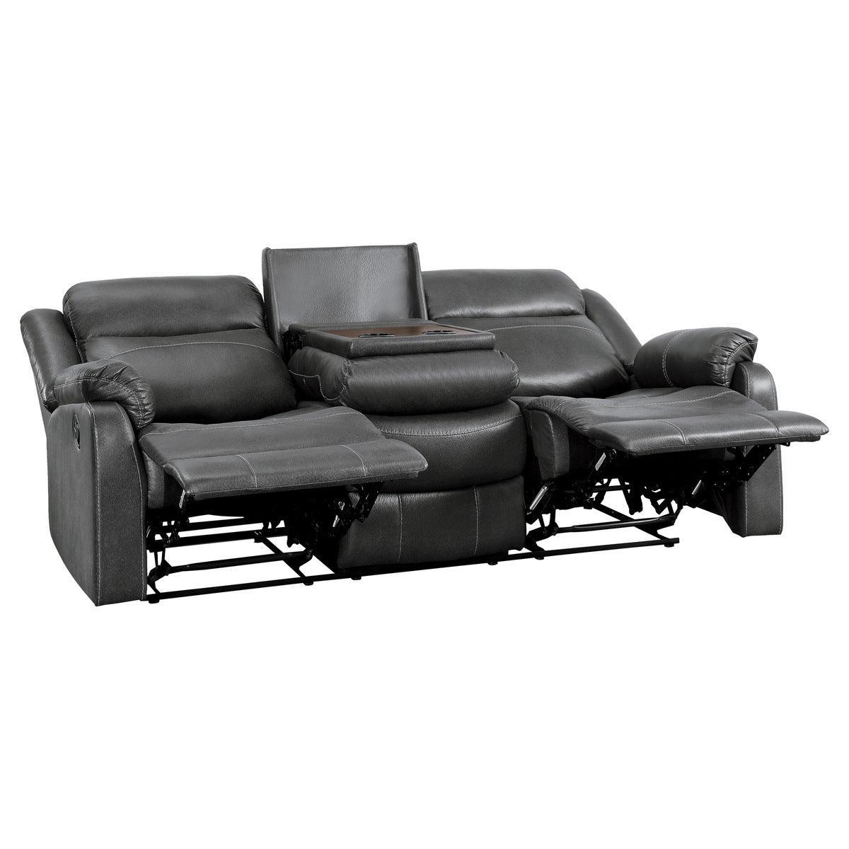 Yerba Dark Gray Solid Wood, Plywood Polished Microfiber Upholstery Double Lay Flat Reclining Sofa - Ella Furniture
