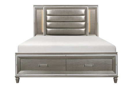 Tamsin Silver Gray Solid Wood Faux Leather Upholstered LED Storage Platform Bedroom Set - Ella Furniture