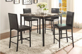 Tempe Brown Solid Wood Leather Seat Faux Marble Top Counter Height Rectangular Dining Room Set - Ella Furniture
