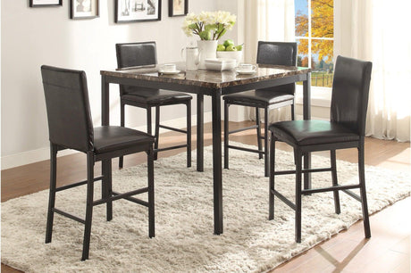 Tempe Brown Solid Wood Leather Seat Faux Marble Top Counter Height Rectangular Dining Room Set - Ella Furniture