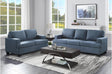 Elmont Blue Solid Wood And Plywood Textured Fabric Upholstery 2Pc Set: Sofa, Love - Ella Furniture