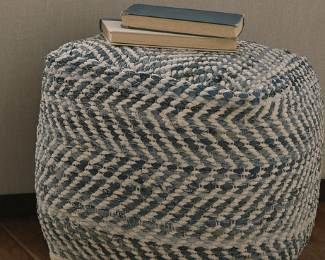 Chevron Blue Pouf - Ella Furniture