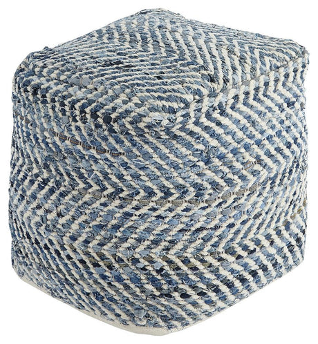 Chevron Blue Pouf - Ella Furniture