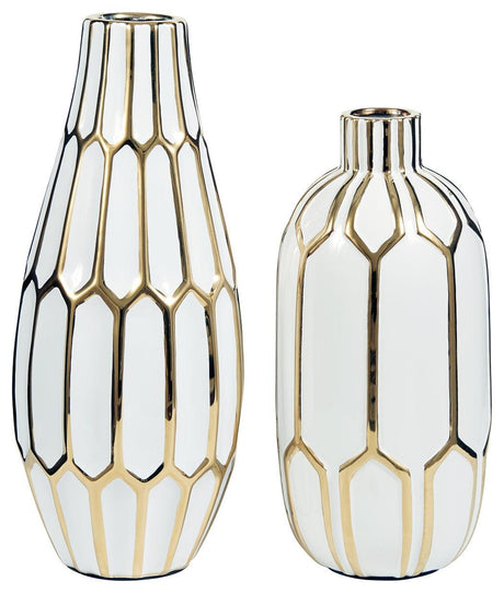 Mohsen Gold Finish/white Vase (Set Of 2) - Ella Furniture