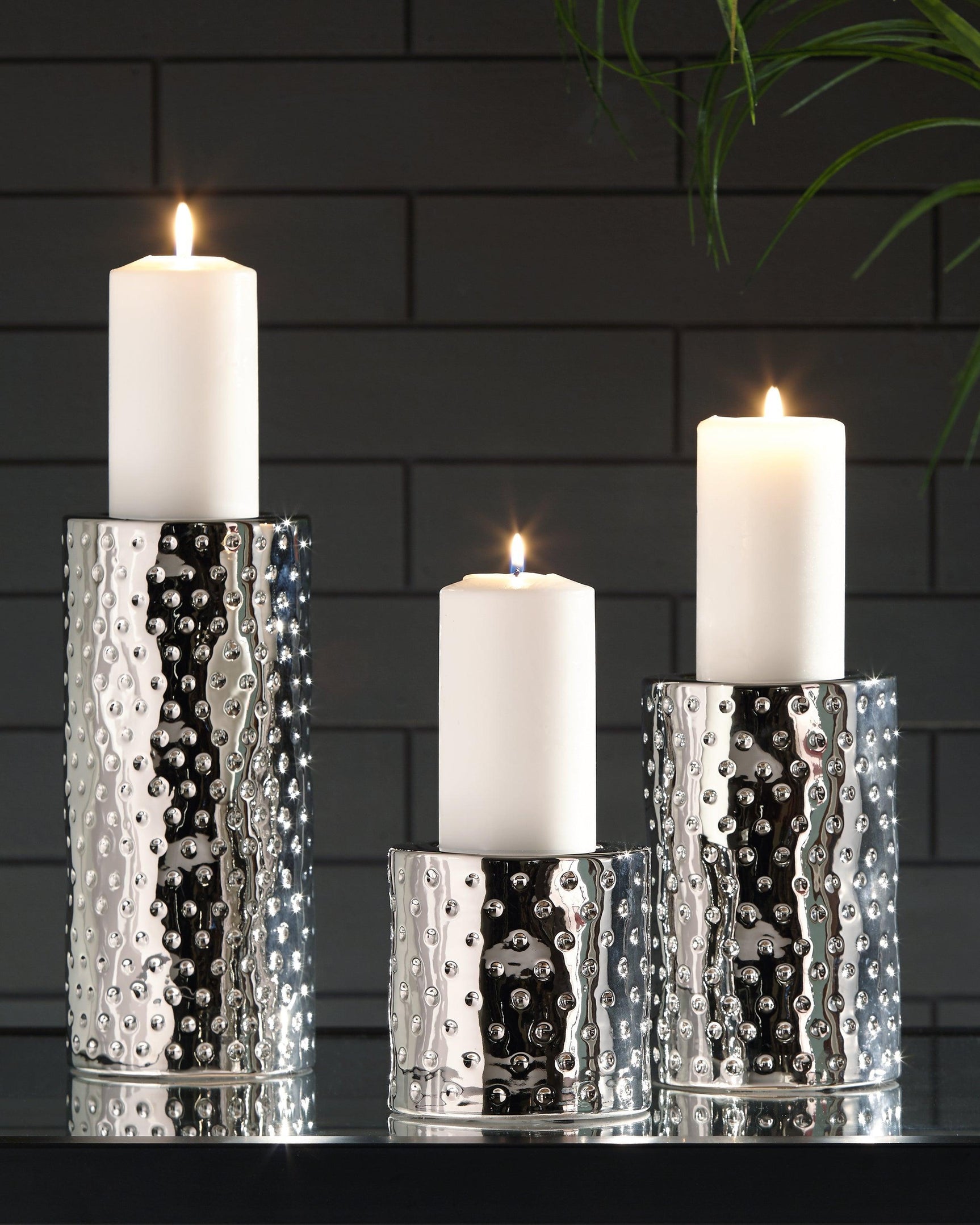 Marisa Silver Finish Candle Holder (Set Of 3) - Ella Furniture