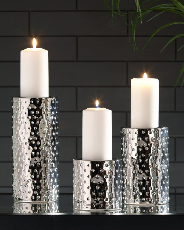 Marisa Silver Finish Candle Holder (Set Of 3) - Ella Furniture