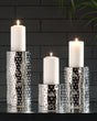 Marisa Silver Finish Candle Holder (Set Of 3) - Ella Furniture