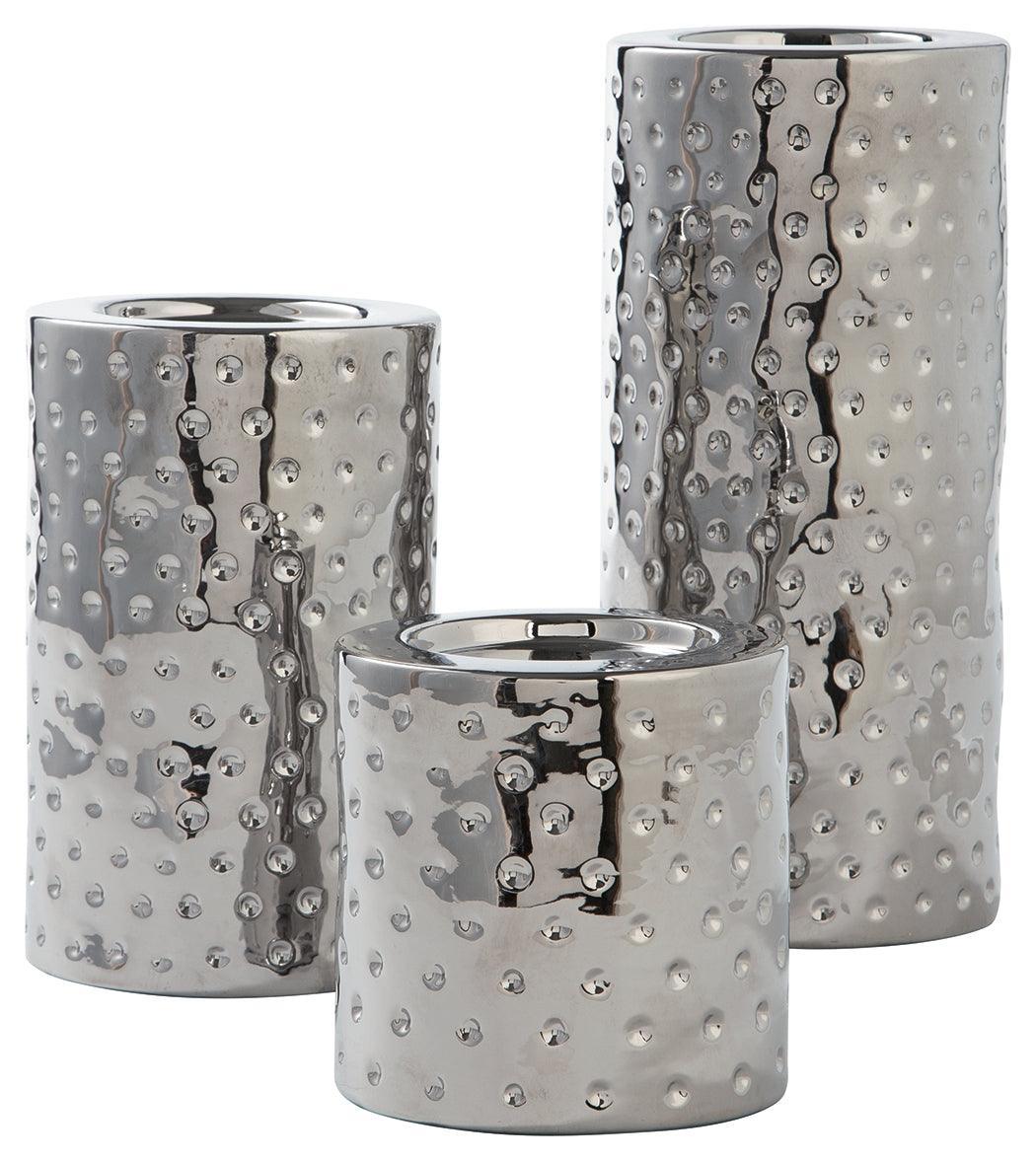 Marisa Silver Finish Candle Holder (Set Of 3) - Ella Furniture