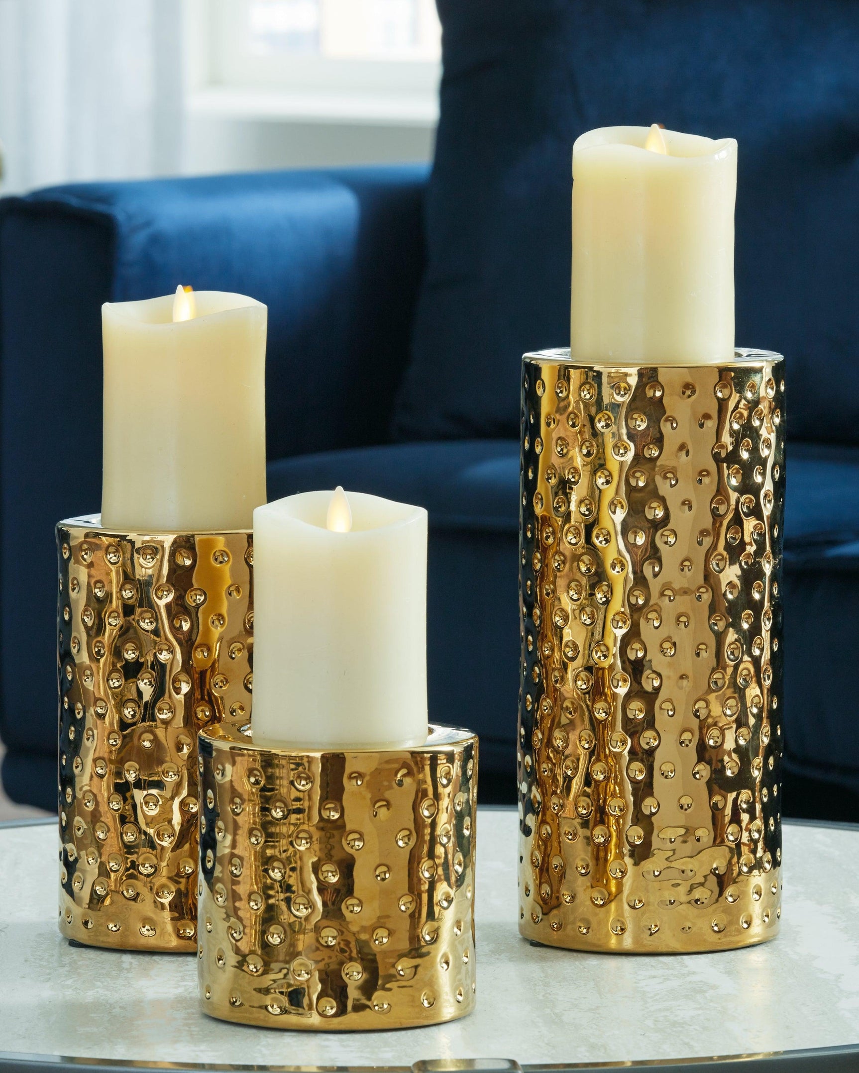 Marisa Silver Finish Candle Holder (Set Of 3) - Ella Furniture