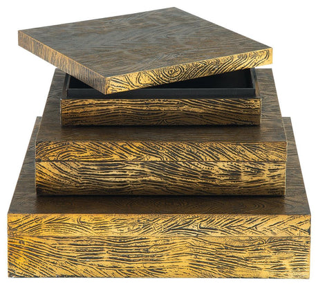 Keldy Antique Brass Finish Box (Set Of 3) - Ella Furniture