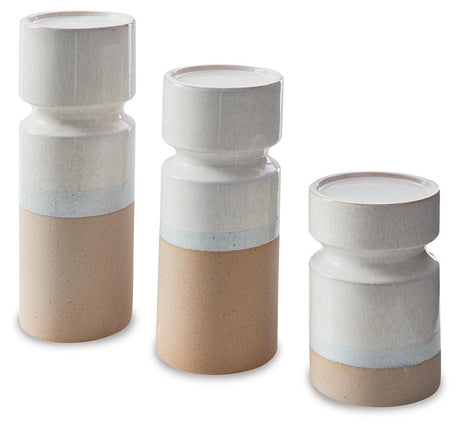 Hurston Ivory/brown Candle Holder (Set Of 3) - Ella Furniture