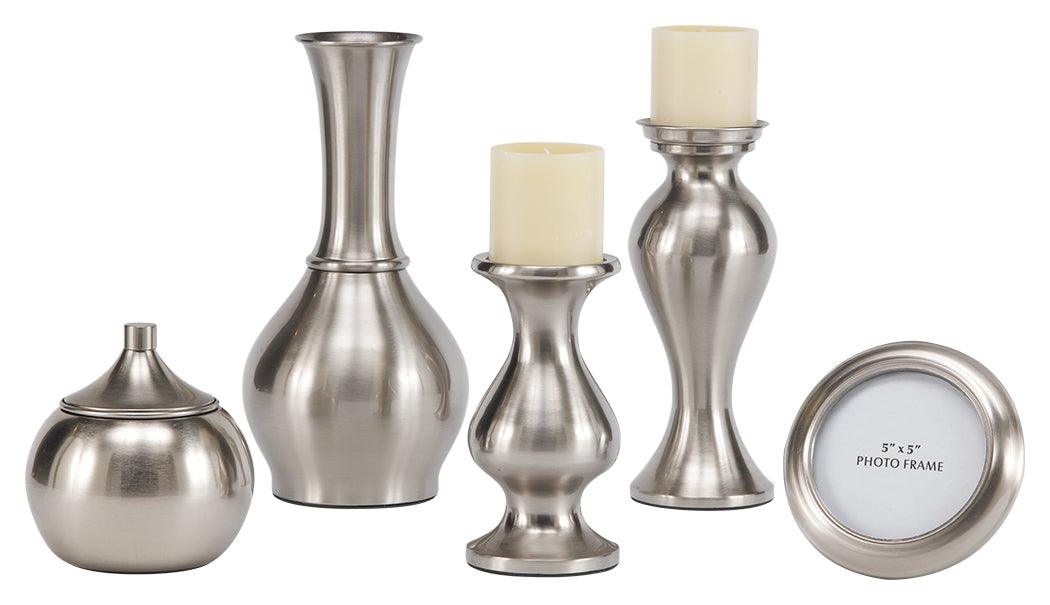 Rishona Brushed Silver Finish Accessory Set (Set Of 5) - Ella Furniture