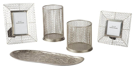 Dympna 5-Piece Silver Accessory Set angled candle holders
