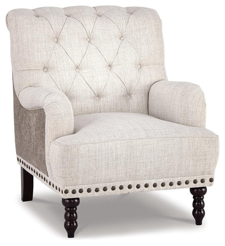 Side angle of Tartonelle Ivory Taupe Accent Chair