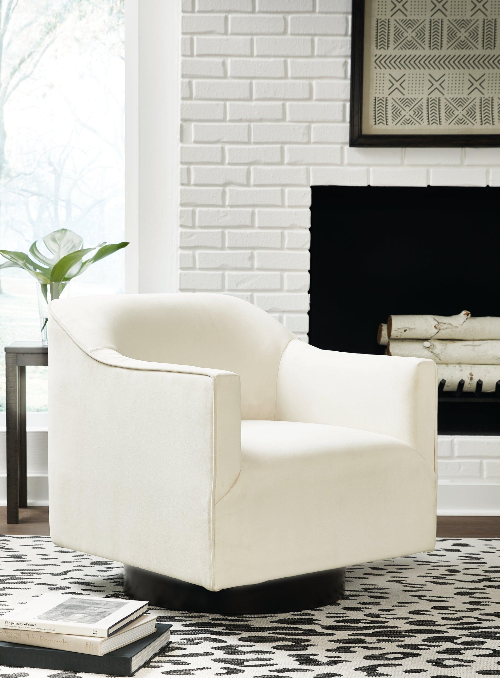 Phantasm Chalk Swivel Accent Chair - Ella Furniture