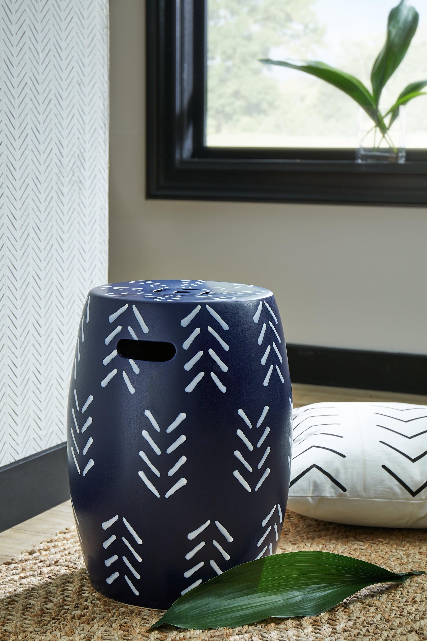 Genemore Navy/white Stool - Ella Furniture