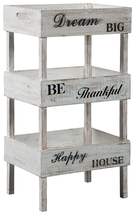 Yulton Antique White Storage Shelf - Ella Furniture