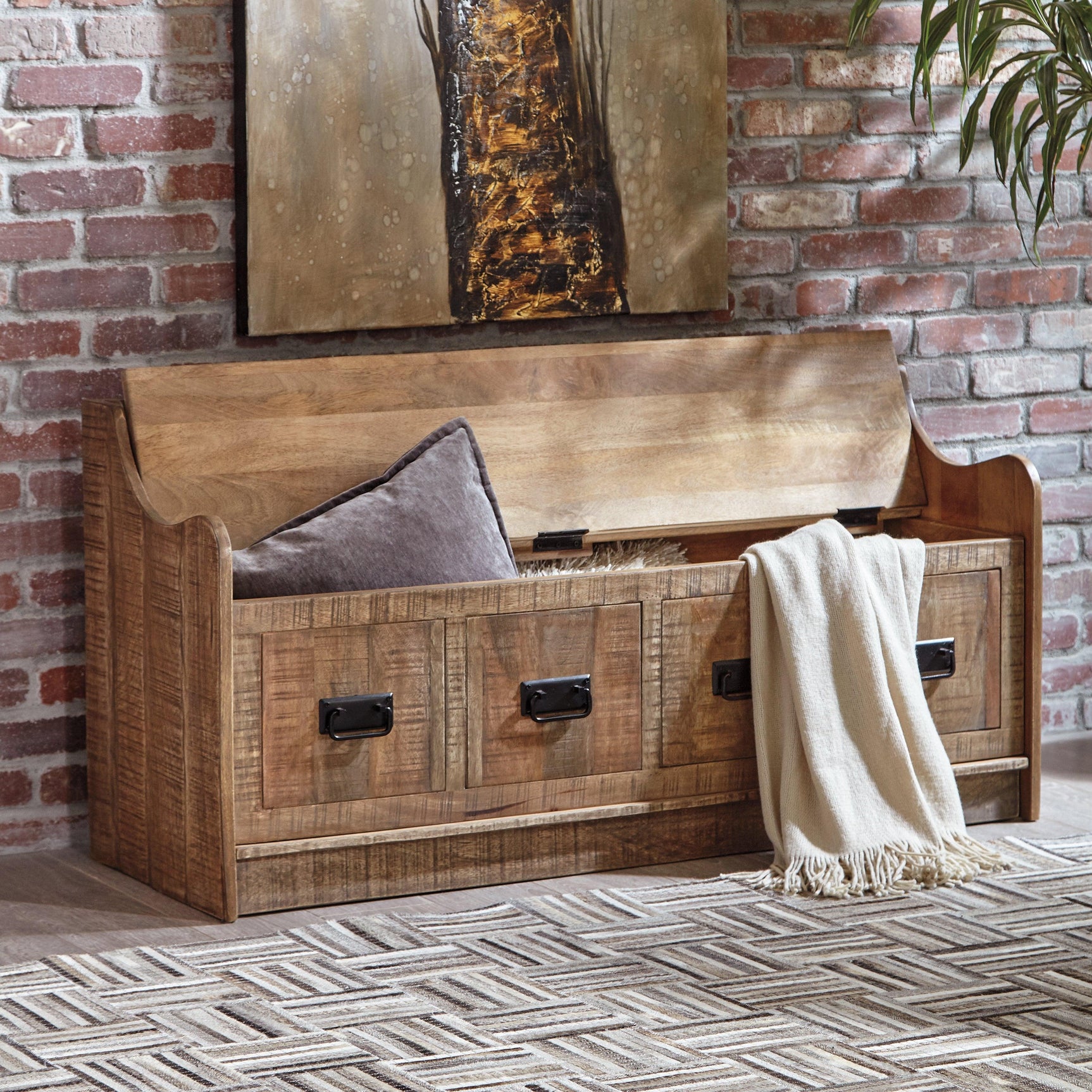 Garrettville Brown Storage Bench - Ella Furniture