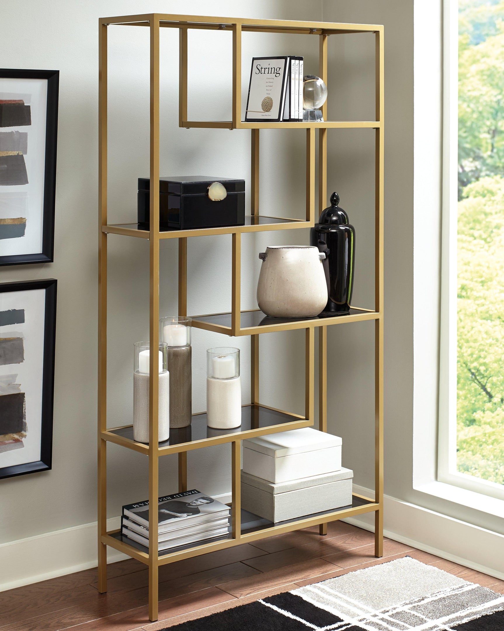 Frankwell Gold Finish Bookcase - Ella Furniture