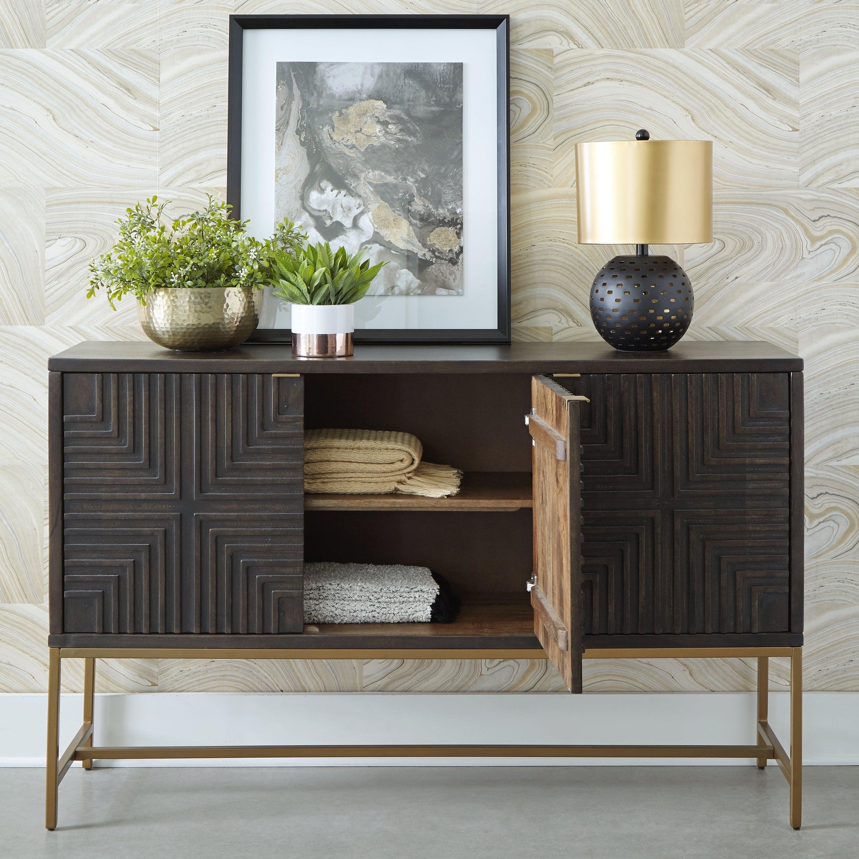 Elinmore Brown/gold Finish Accent Cabinet - Ella Furniture