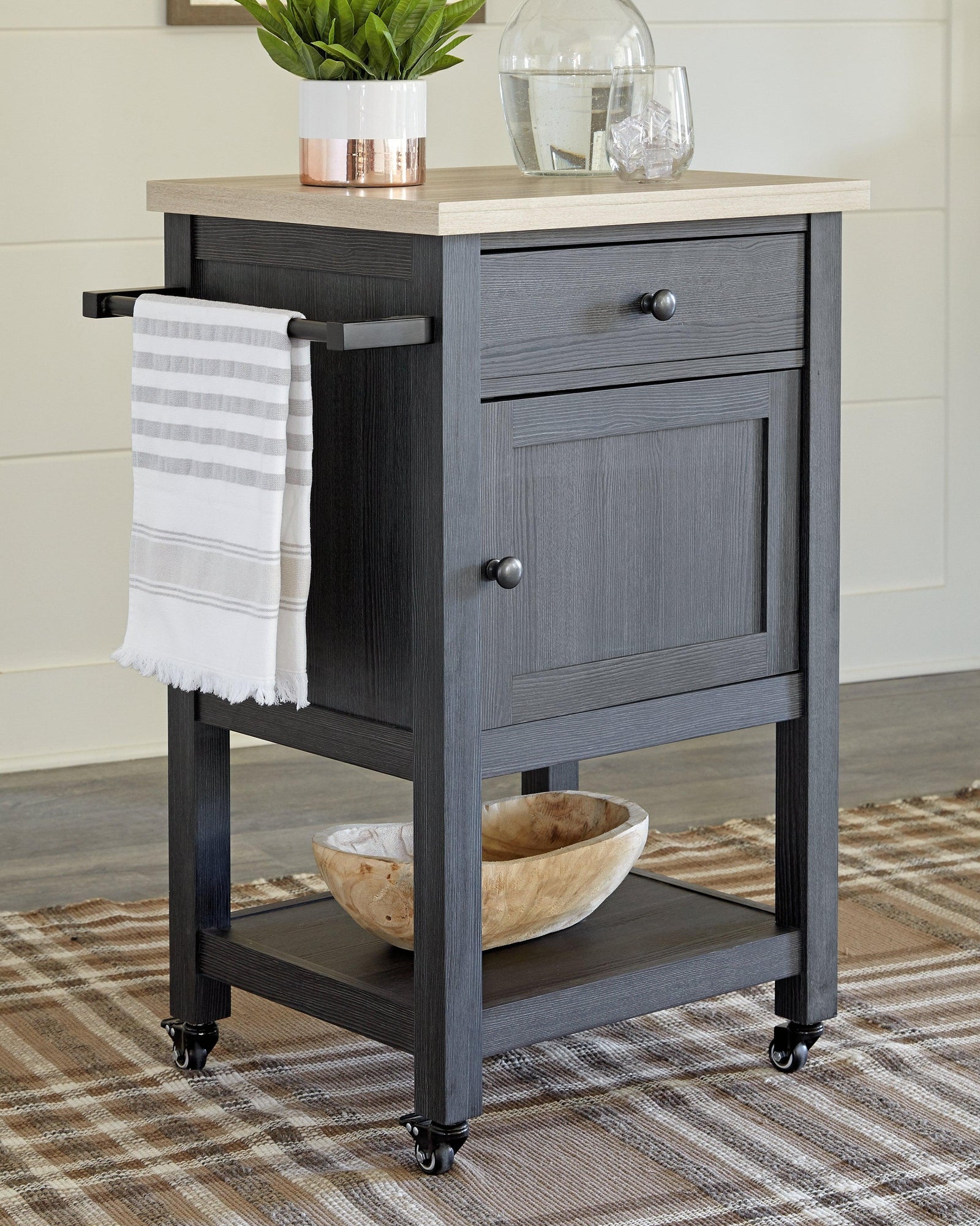 Boderidge Black Bar Cart - Ella Furniture