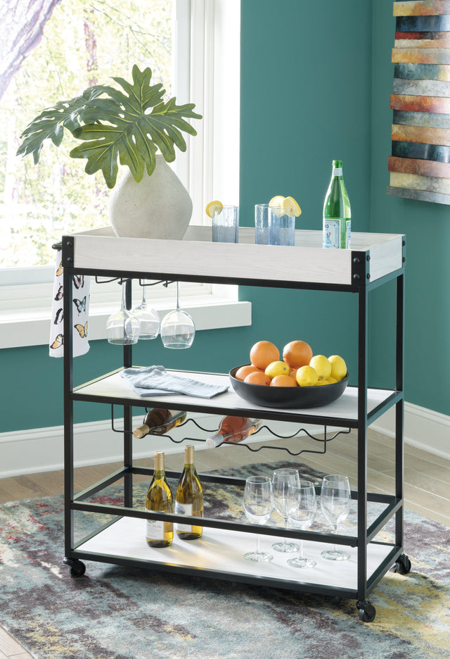 Bayflynn White/Black Bar Cart - Ella Furniture