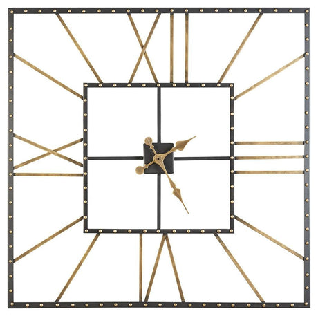Thames wall clock showing Roman numerals and black frame with gold accents