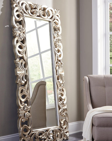 Lucia Antique Silver Floor Mirror front view in classic setting