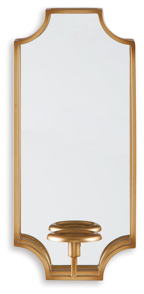 Dumi wall sconce in goldtone metal with mirrored glass accents on wall
