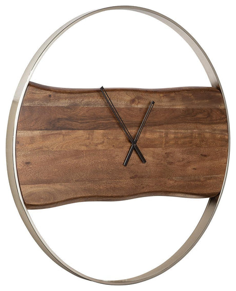 Panchali Brown/silver Finish Wall Clock - Ella Furniture