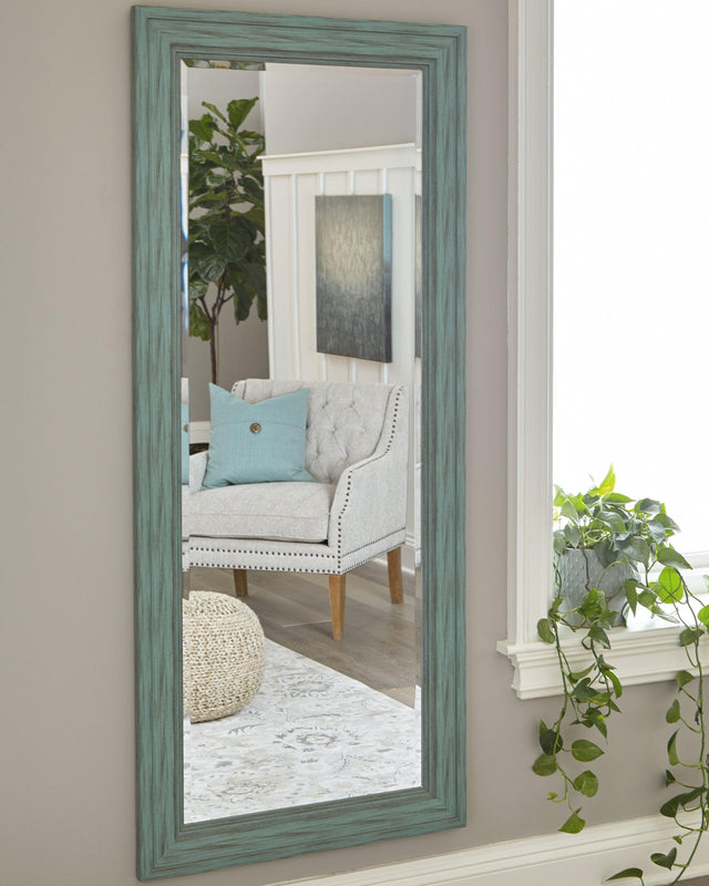 Jacee Antique Teal Floor Mirror - Ella Furniture