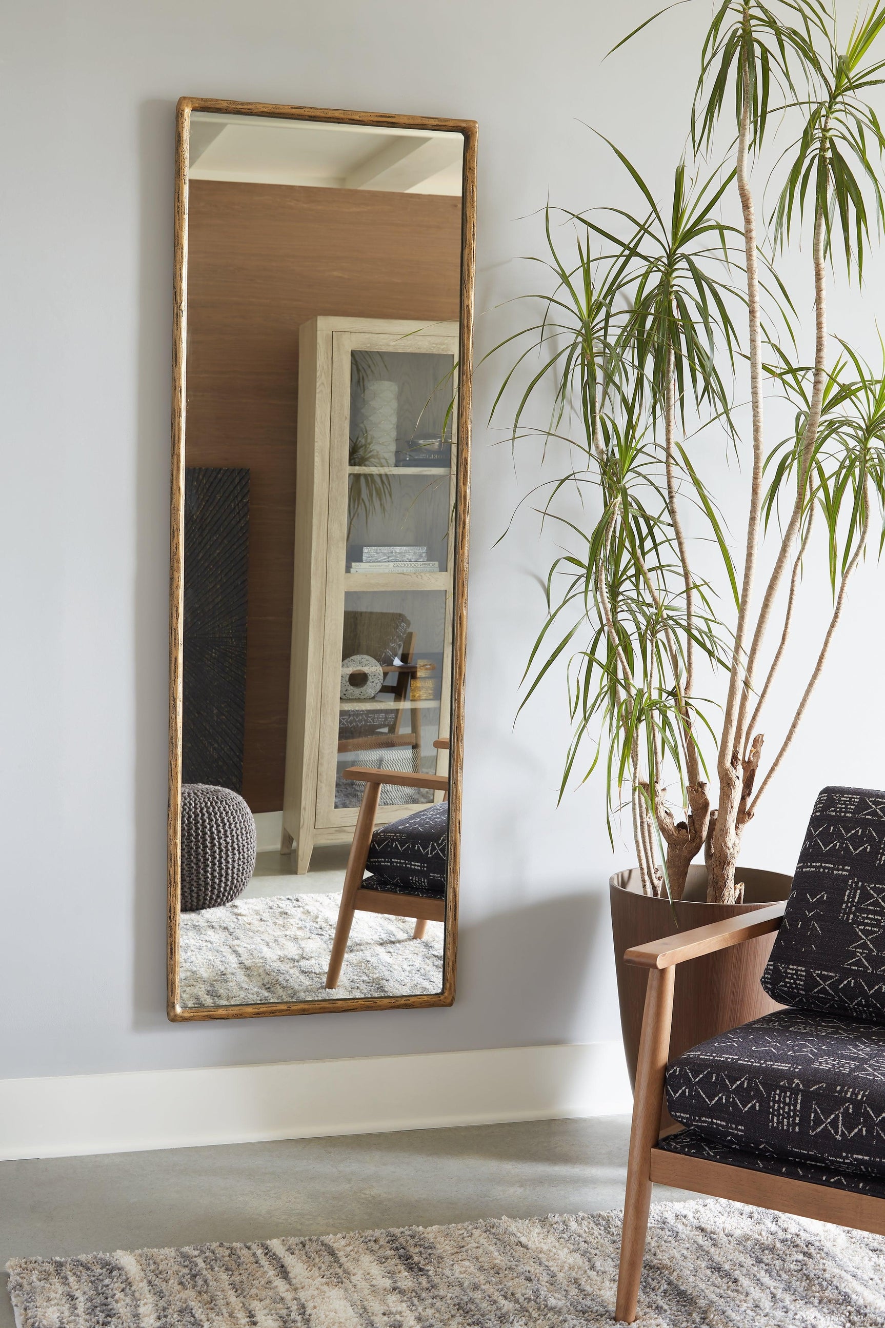 Ryandale Antique Brass Finish Floor Mirror - Ella Furniture